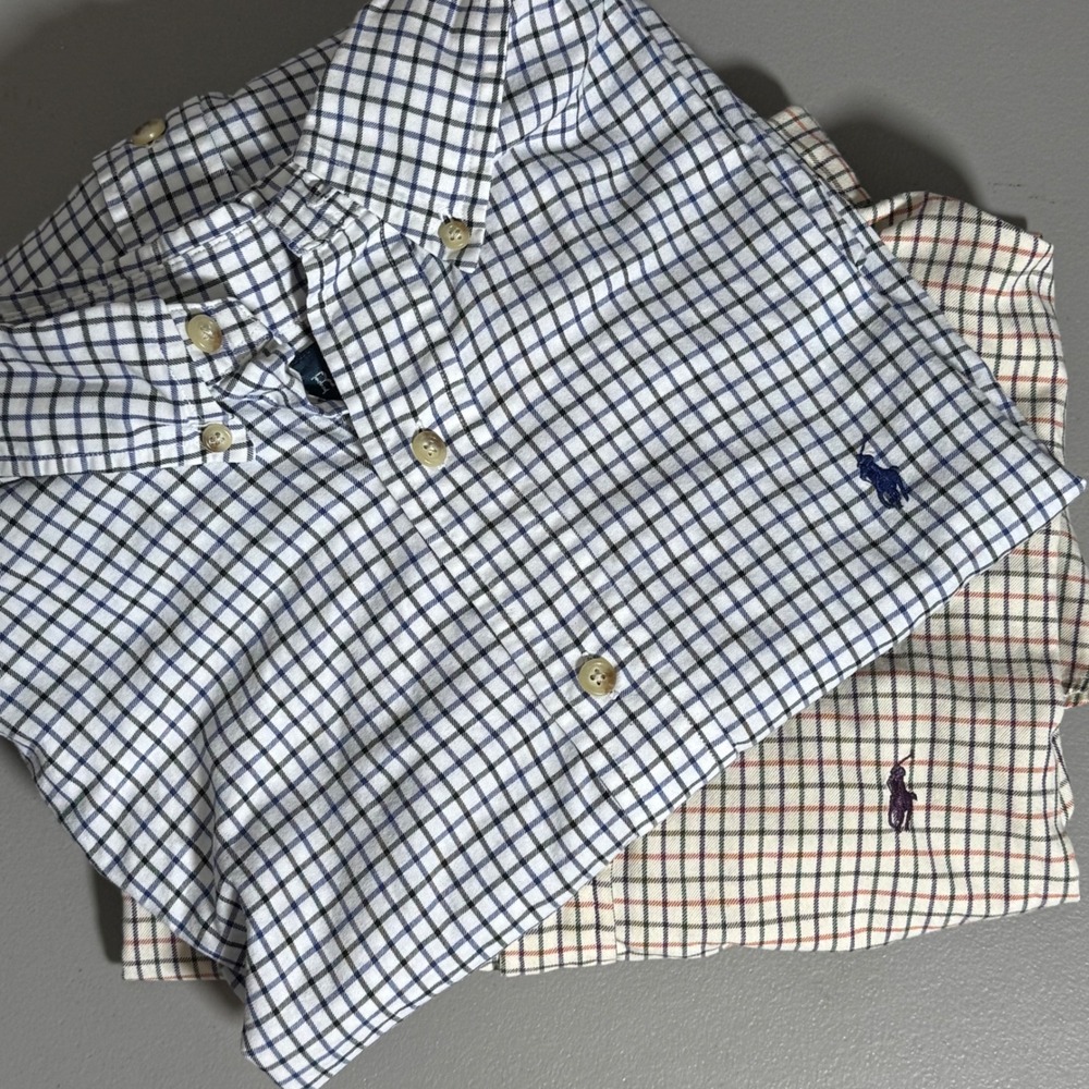 Lot of 2 Ralph Lauren Button Down Shirt Mens XL Plaid Cotton Logo Office Classic